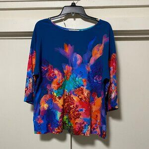 Soft Surroundings, 3/4 length sleeves, multicolored design on blue, size XS